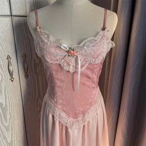 Floral Vintage Elegant Strap Dress Women Lace France
